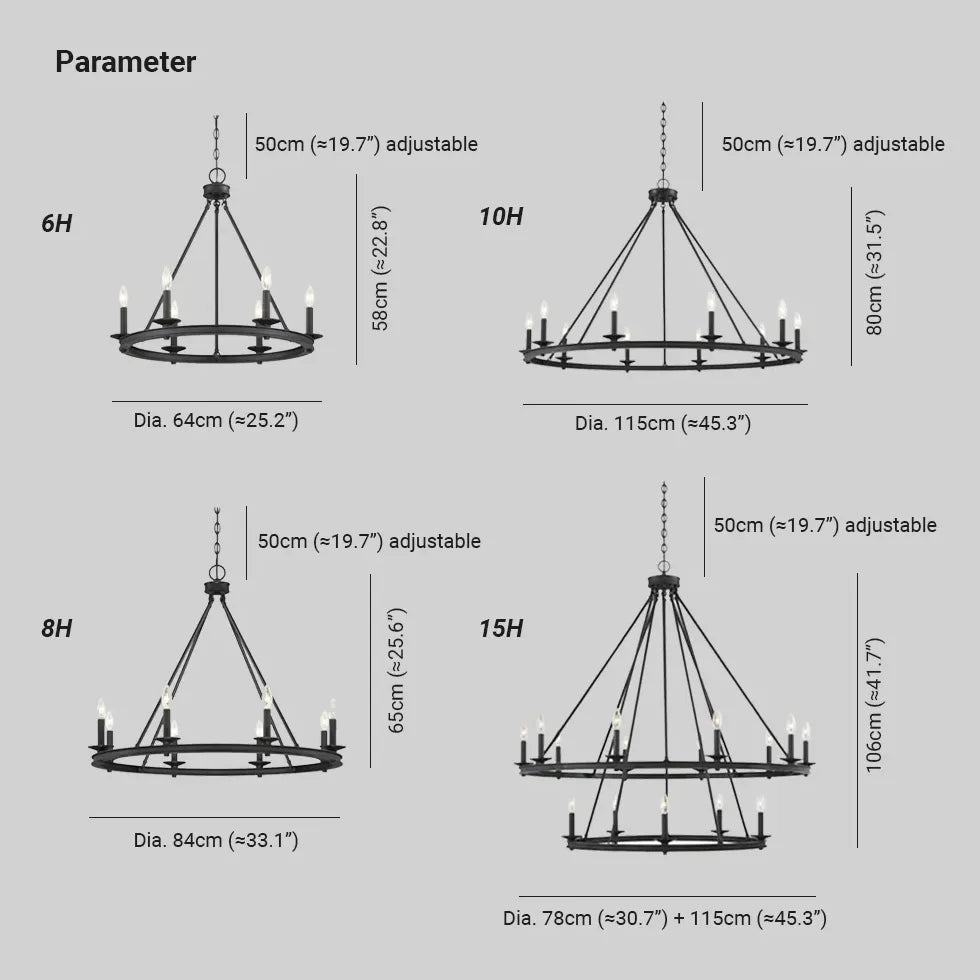 Black Metal Circular Industrial Chandelier