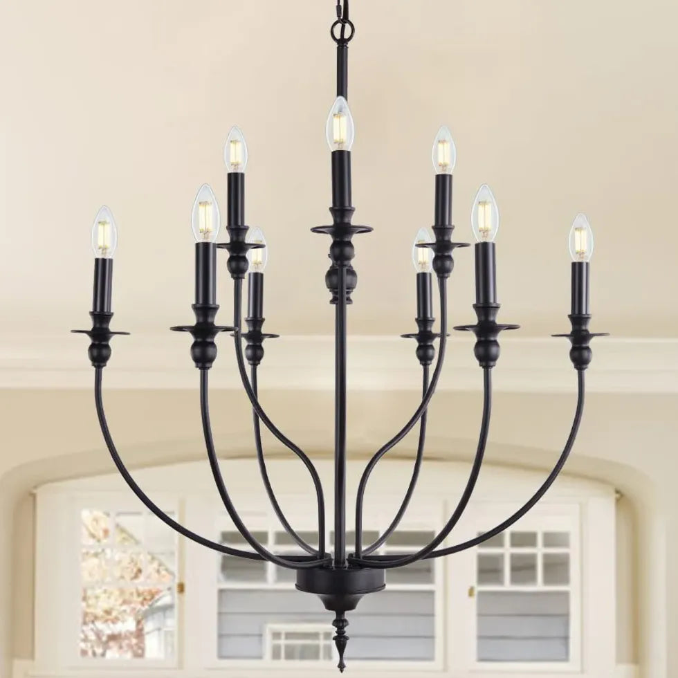 Multi-Head Candle Design Black Chandelier