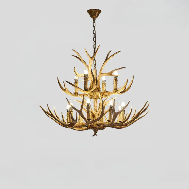 Faux Antler Wooden Candle Holder Chandelier