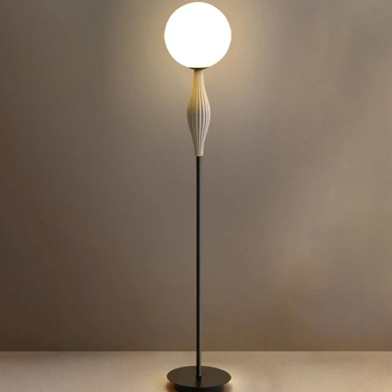 White Sphere Long Rod Minimalist Floor Lamp