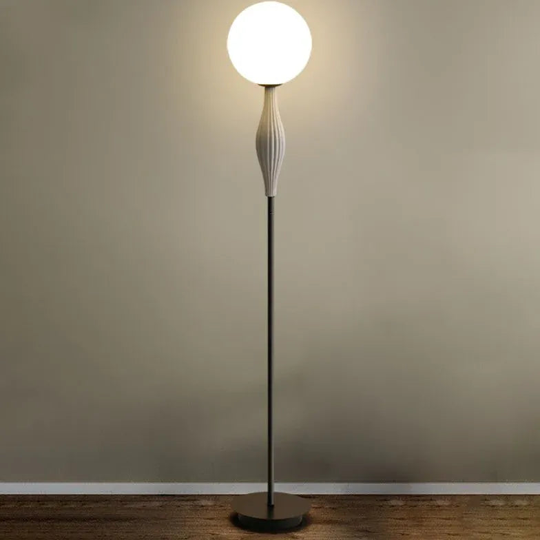 White Sphere Long Rod Minimalist Floor Lamp