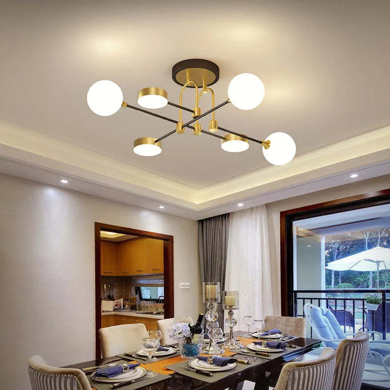 Round Multi-Head White Glass Modern Ceiling Light