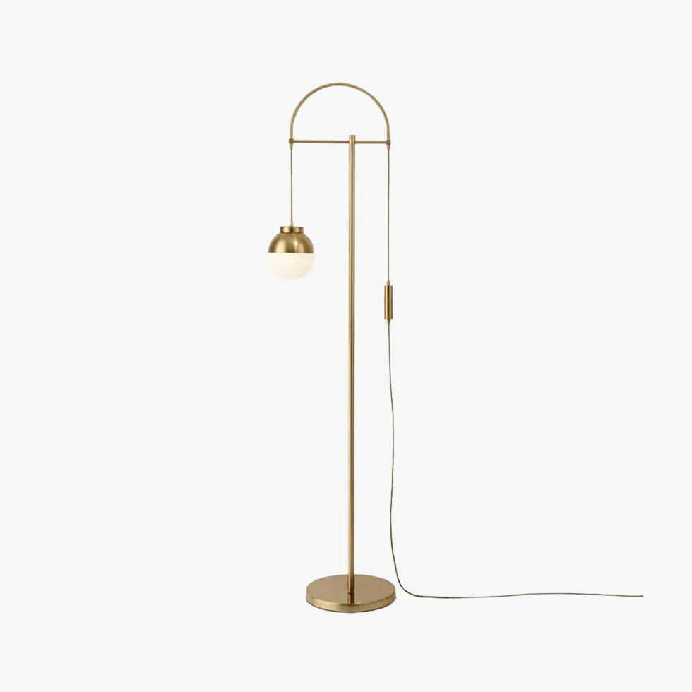 Gold Hanging Sphere Arched Floor Lamp