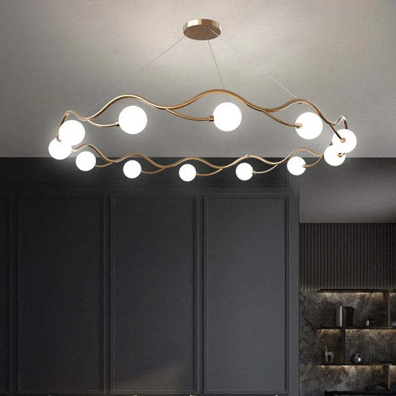 Wave-Shaped White Glass Ball Chandelier