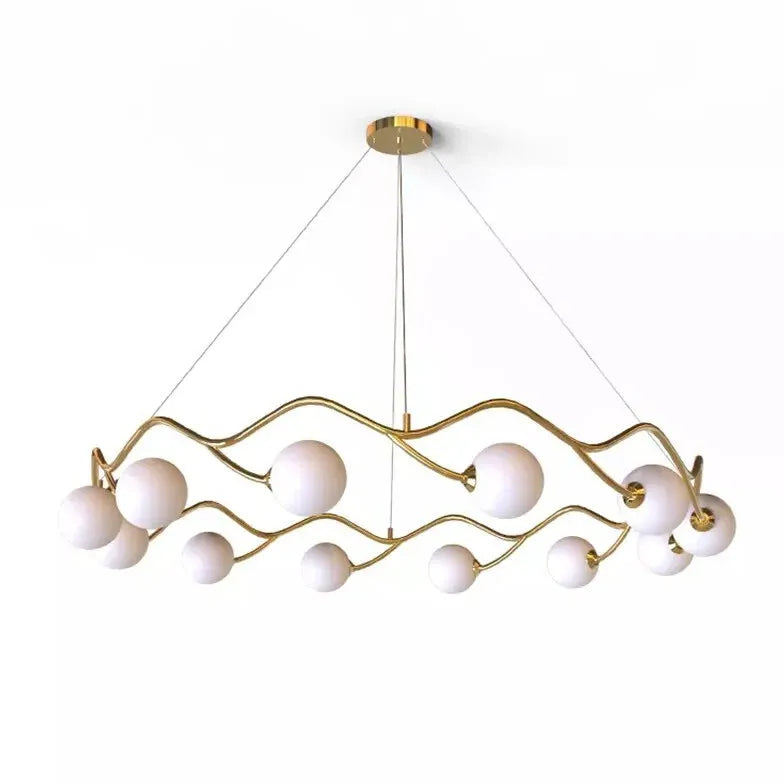 Wave-Shaped White Glass Ball Chandelier