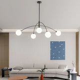 White Glass Ball Arc-Shaped Metal Modern Chandelier