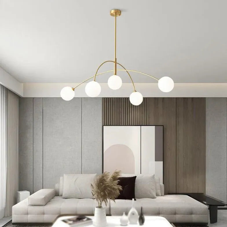 White Glass Ball Arc-Shaped Metal Modern Chandelier