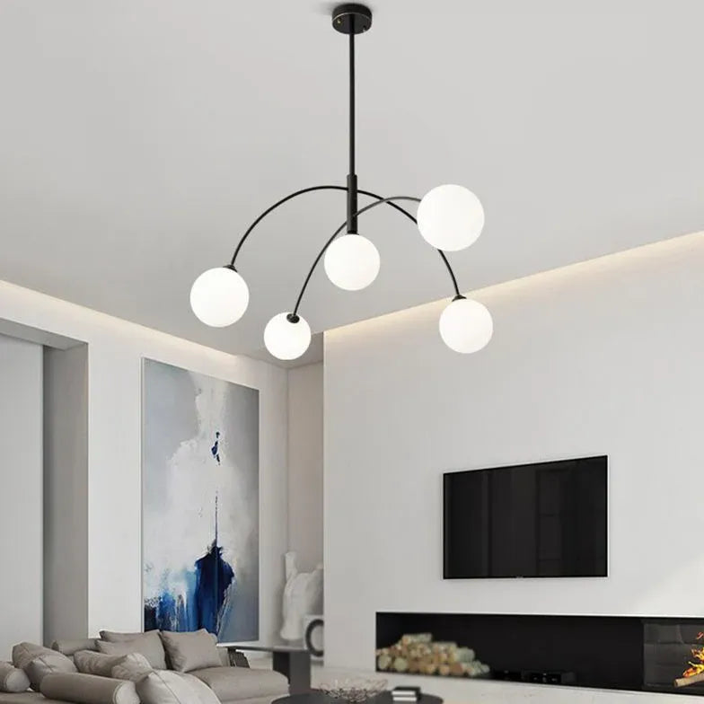 White Glass Ball Arc-Shaped Metal Modern Chandelier