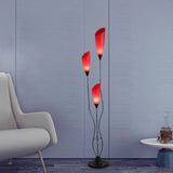 Three-Headed Red Petal Curved Pole Floor Lamp