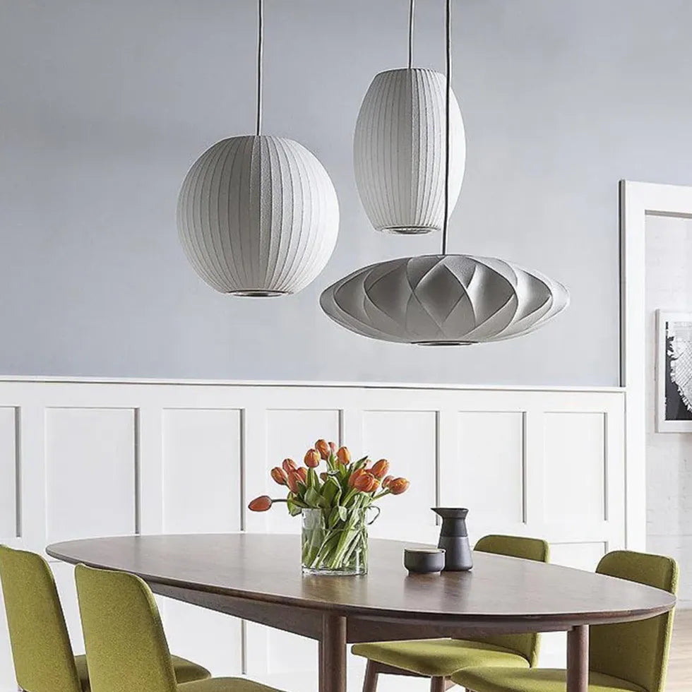 Lantern-Shaped White Fabric Vintage Pendant Light