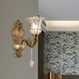 Carved flower Glass Brass Vintage Wall Lights