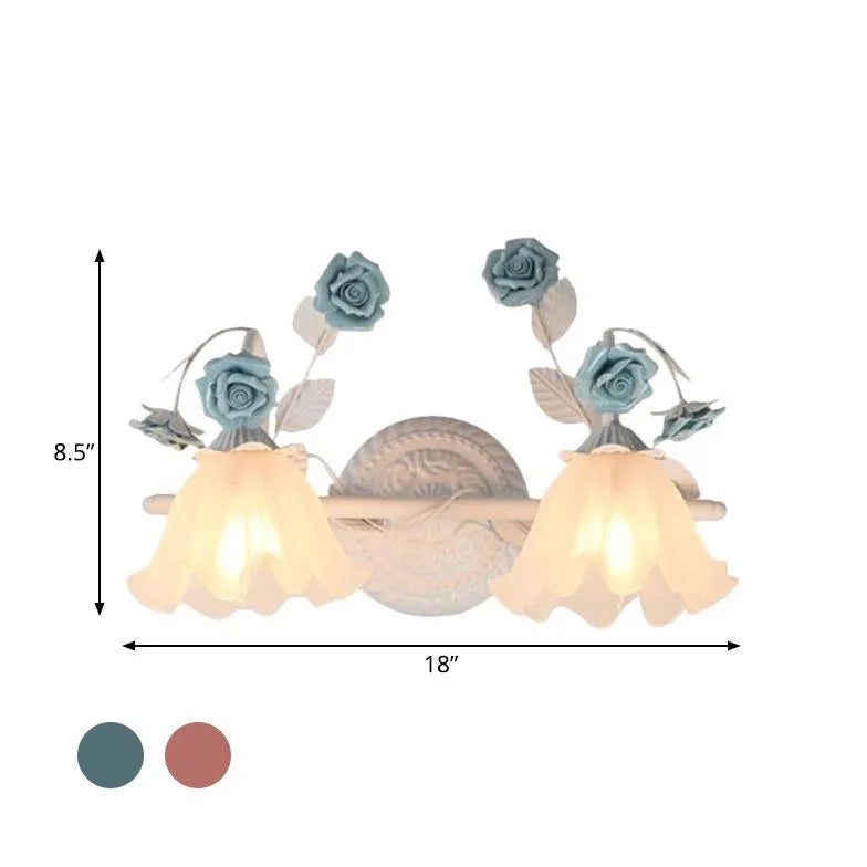 Rose Glass Country Bathroom Wall Lights