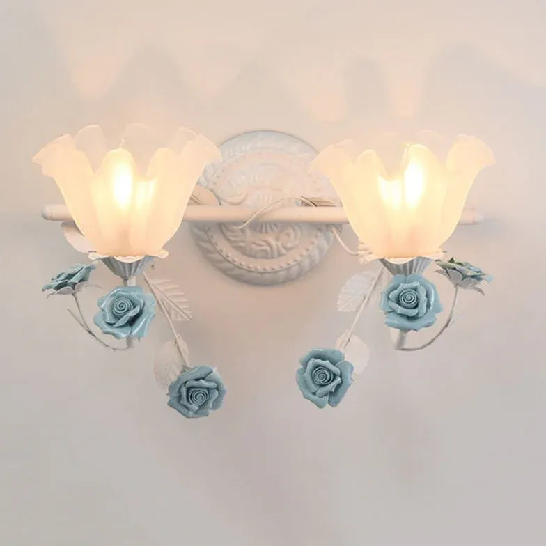 Rose Glass Country Bathroom Wall Lights